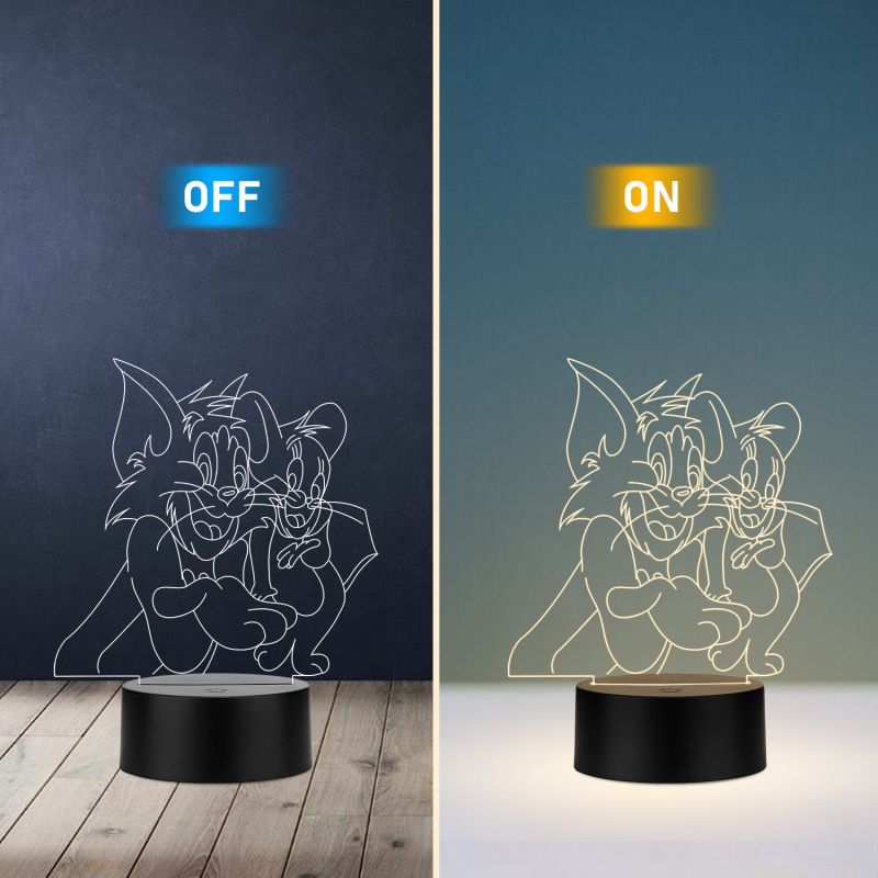 3D Illusion Cartoon Tom & Jerry Led Night Lamp with Warm White Color  Best Gift for Children Girls Boys Kids Room Decoration